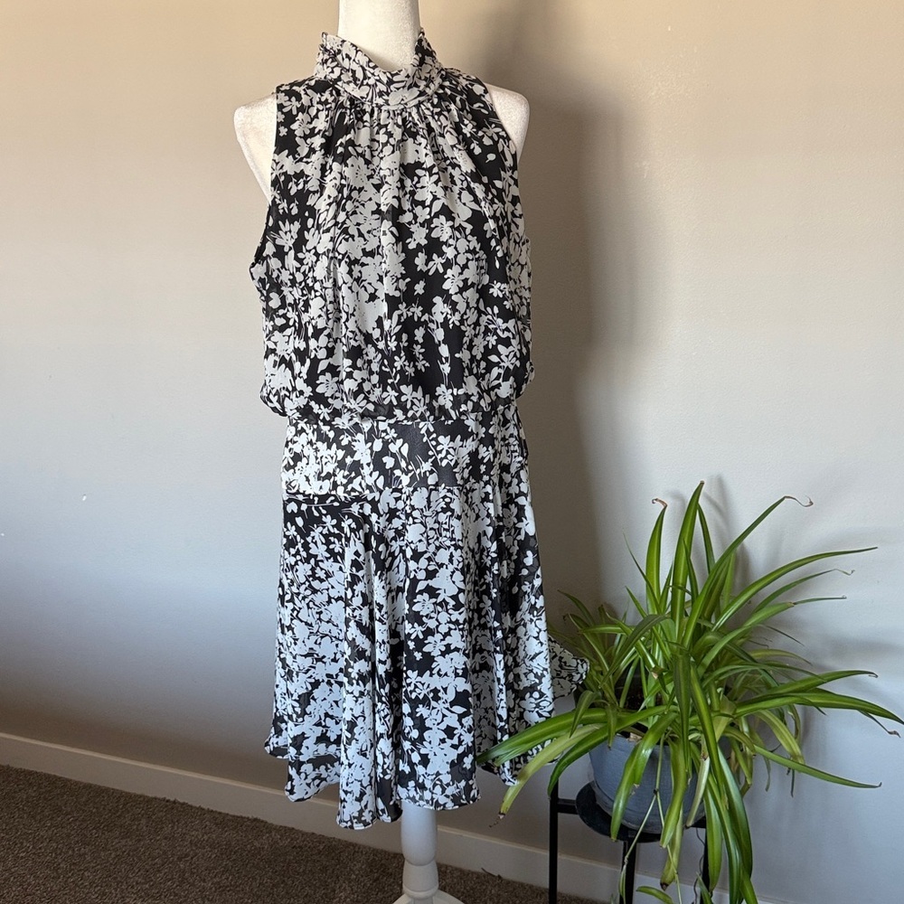 Just Taylor‎ Floral Dress drop waist blouson SZ 14 black/white floaty wedding